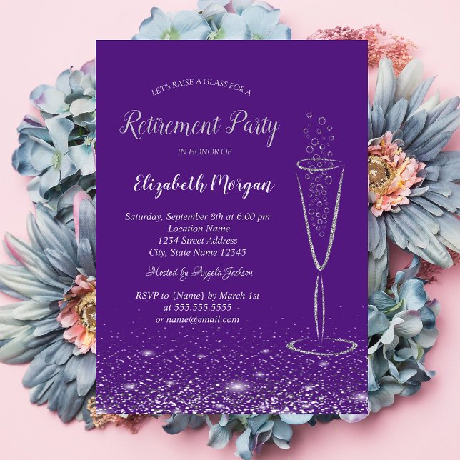 Invitación Elegante Jubilación Purple de Vidrio Confetti Plat (Subido por el creador)