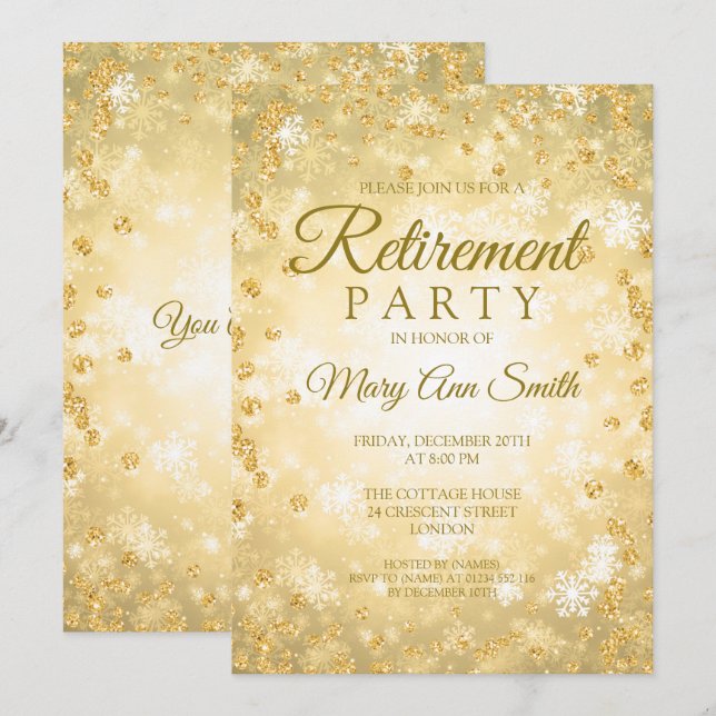 Invitación Elegante jubilado Purpurina Gold Wonder (Anverso / Reverso)