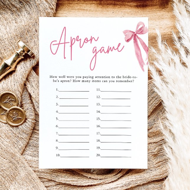 Invitación Elegante juego de Apron con ducha de novias Rubor  (Elegant Blush Pink Bow Bridal Shower Apron Game)