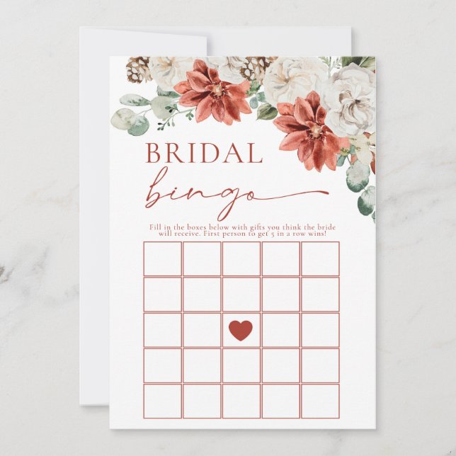 Invitación Elegante juego de ducha de novias en invierno rojo (Anverso)