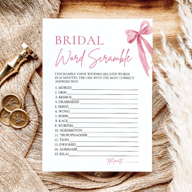 Invitación Elegante juego de Palabras Bridales de Bow Rosado (Subido por el creador)