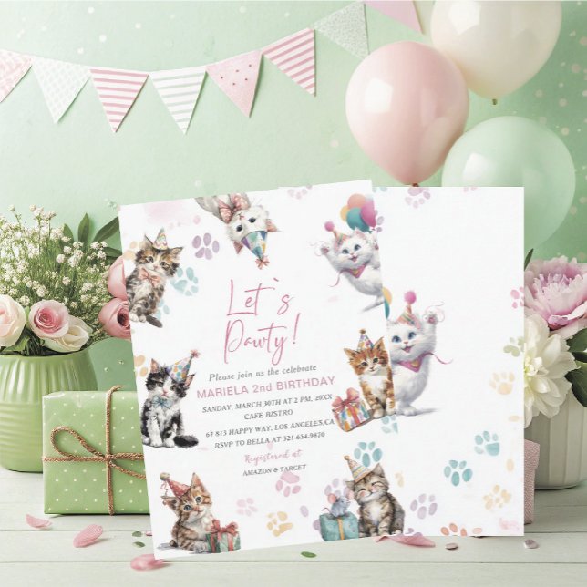 Invitación Elegante Kit de Acuarela Gatito Gato Cumpleaños 2  (Subido por el creador)