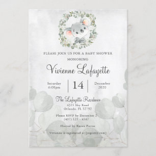 Invitación Elegante Koala Eucalyptus Foliage Baby Shower