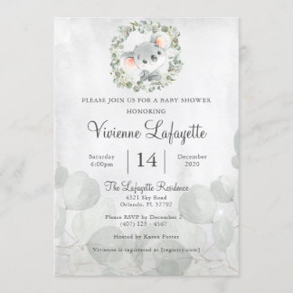 Invitación Elegante Koala Eucalyptus Foliage Baby Shower