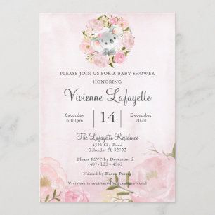 Invitación Elegante Koala Girly Peony Baby Shower