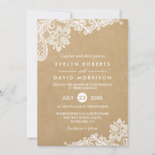 Invitación Elegante Kraft de patrón de encaje floral   Boda f