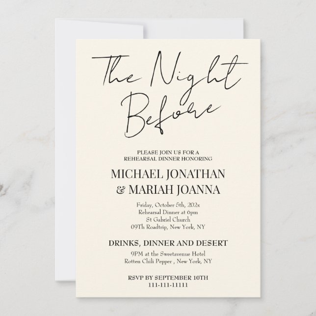 Invitación Elegante La Noche Antes De La Cena De Ensayos (Anverso)