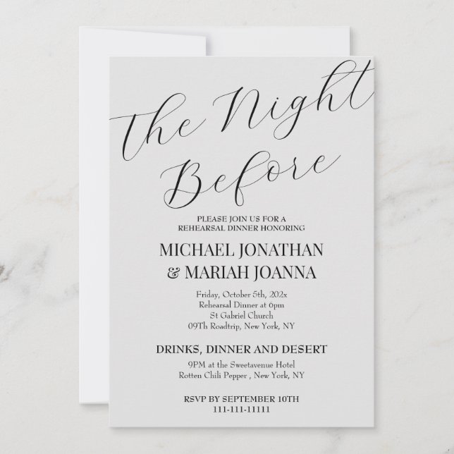 Invitación Elegante La Noche Antes De La Cena De Ensayos (Anverso)