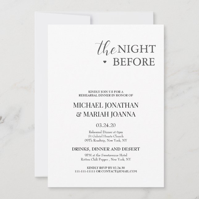 Invitación Elegante La Noche Antes De La Cena De Ensayos (Anverso)