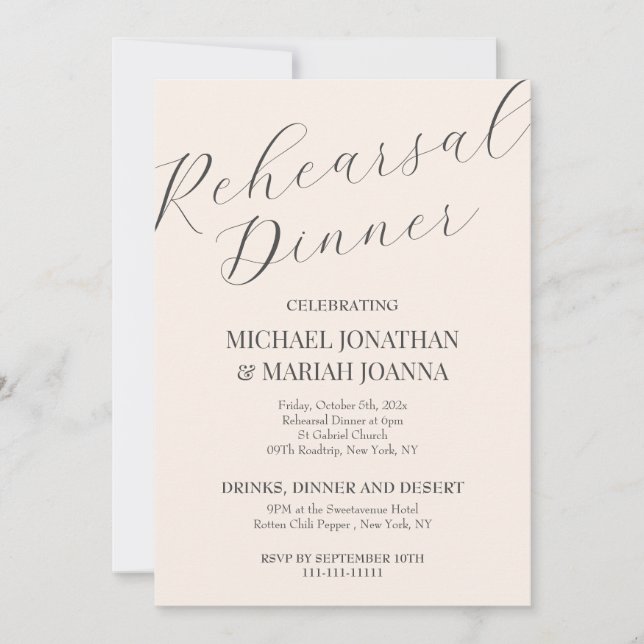 Invitación Elegante La Noche Antes De La Cena De Ensayos (Anverso)