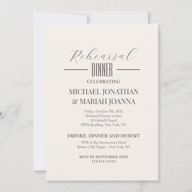 Invitación Elegante La Noche Antes De La Cena De Ensayos (Anverso)