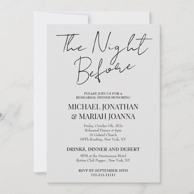 Invitación Elegante La Noche Antes De La Cena De Ensayos (Anverso)