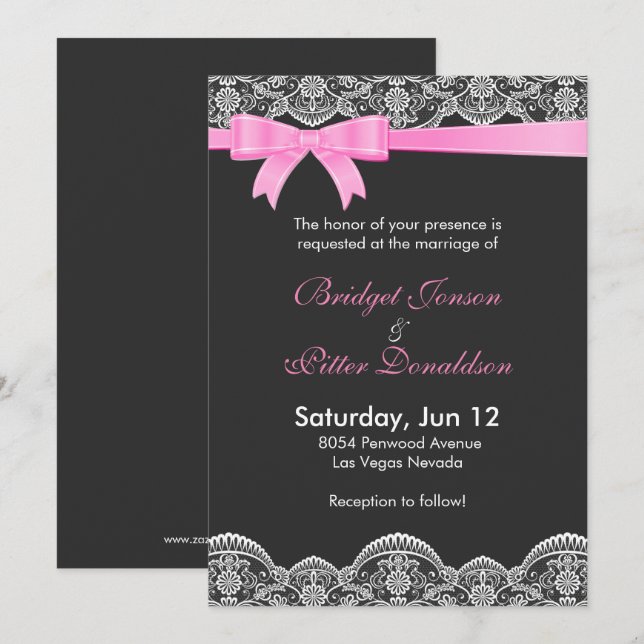 Invitación Elegante Lace Blanco Y Boda De Cinta Rosa Pálida (Anverso / Reverso)
