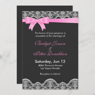 Invitación Elegante Lace Blanco Y Boda De Cinta Rosa Pálida