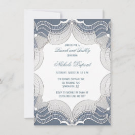 Invitación Elegante Lace En Boda Azul Brunch & Bubbly