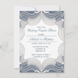 Invitación Elegante Lace En La Ducha De Parejas Bodas Azules