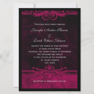 Invitación Elegante Lacey Black and Pink Wedding Invita