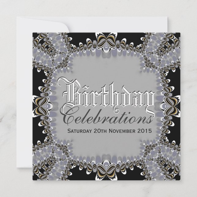 Invitación Elegante Lacy Black+Gray Cumpleaños Celebraciones  (Anverso)