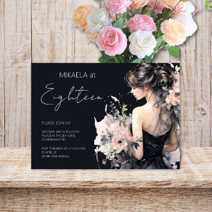 Invitación Elegante Lady Debutante Floral Fiesta de cumpleaño