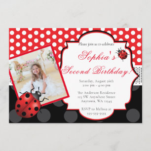 Invitación Elegante Ladybug Polka punto Cumpleaños