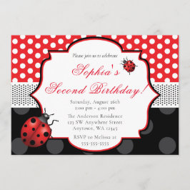 Invitación Elegante Ladybug Polka punto Cumpleaños