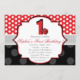 Invitación Elegante Ladybug Polka punto Primer cumpleaños