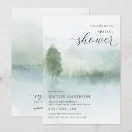 Invitación Elegante lago acuático y ducha de novia de árboles