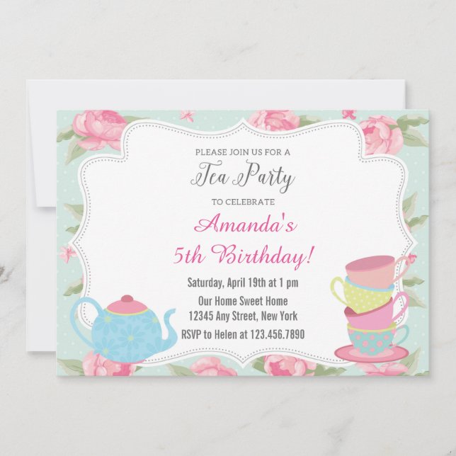 Invitación elegante lamentable de la fiesta del té (Anverso)