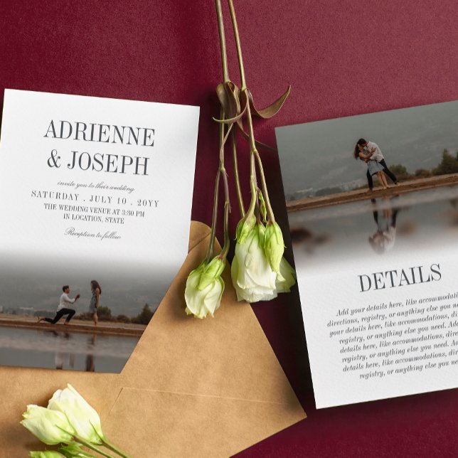 Invitación Elegante lápiz gris texto 2 en 1 Boda fotográfico (Subido por el creador)