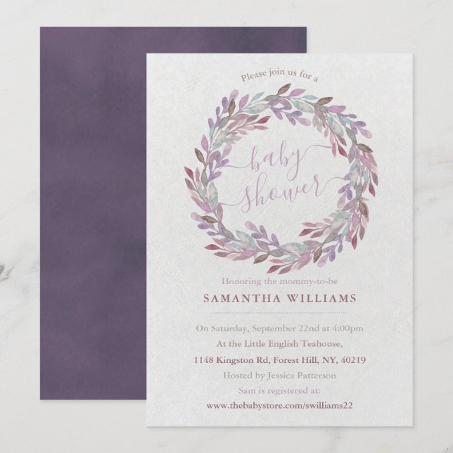 Invitación Elegante Laurel Wreath Baby Shower (Anverso / Reverso)