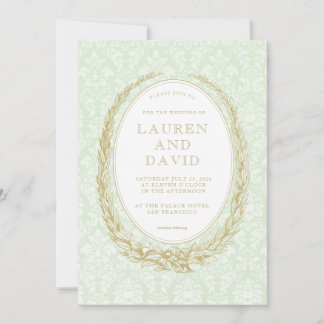 Invitación Elegante Laurel Wreath | Damasco verde