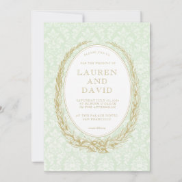 Invitación Elegante Laurel Wreath | Damasco verde