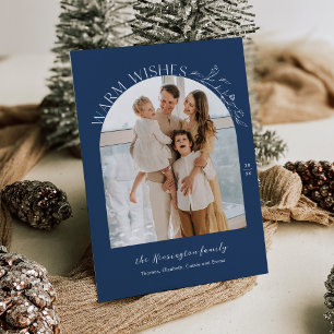 Invitación Elegante Laurels Arch Photo Holiday Navy
