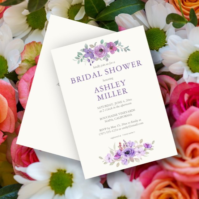Invitación Elegante Lavanda Acuarela Floral Bridal Ducha (Subido por el creador)