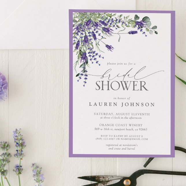 Invitación Elegante Lavanda acuarela Floral Bridal Ducha (Join us in a lavender dream as we celebrate the bride to be!)