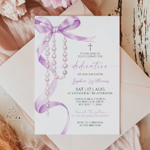 Invitación Elegante Lavanda Bow & Rosary Dedication