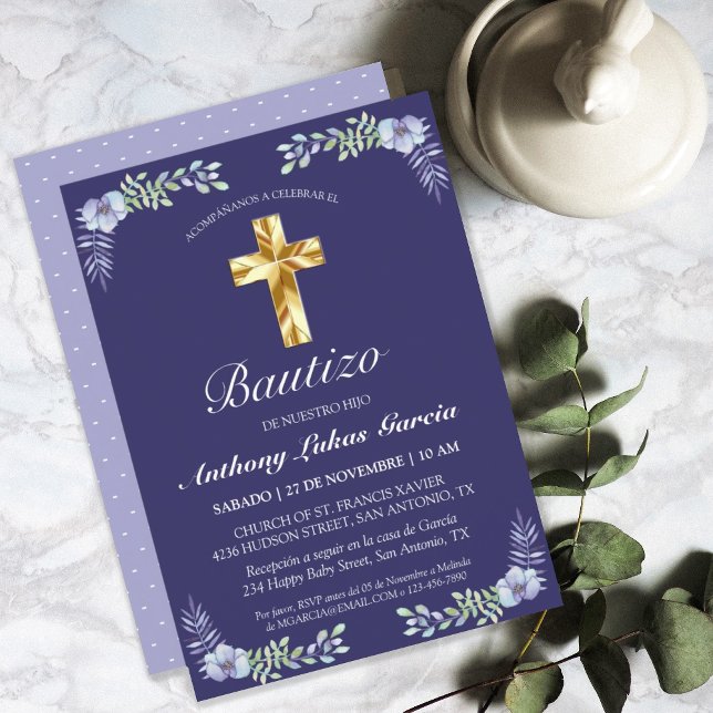 Invitación Elegante Lavanda Cruz De Oro Bautizo Bebé Invitati (Subido por el creador)