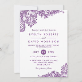 Invitación Elegante Lavanda de encaje Boda formal morado blan