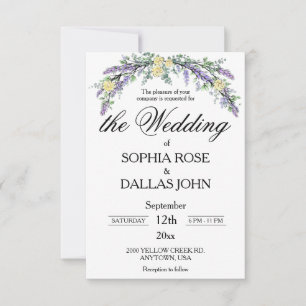 Invitación Elegante Lavanda Eucalipto boda de rosas amarillas