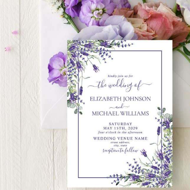 Invitación Elegante Lavanda Eucalyptus Boda de escritura flor (Subido por el creador)