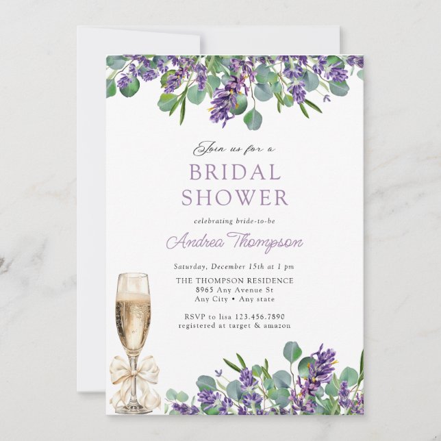 Invitación Elegante lavanda Eucalyptus Bridal Shower (Anverso)