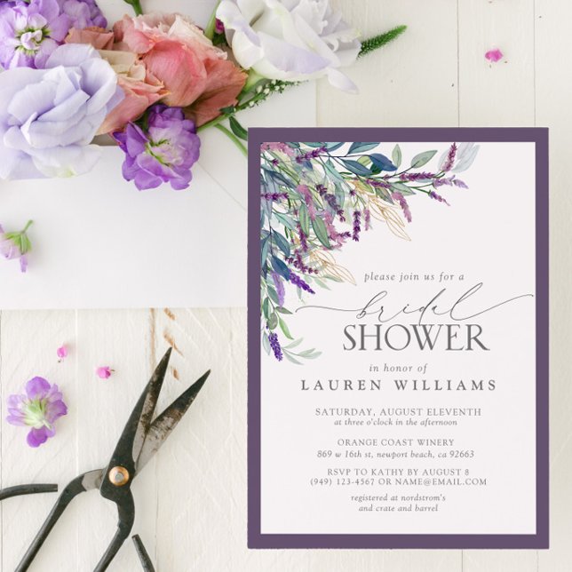 Invitación Elegante Lavanda Floral acuarela Ducha Nupcial (Subido por el creador)