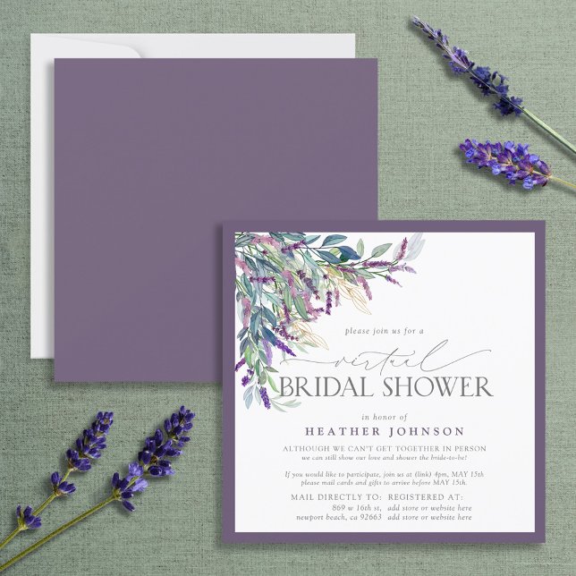 Invitación Elegante Lavanda Floral Acuarela Virtual Ducha (Subido por el creador)