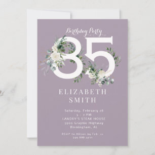 Invitación Elegante Lavanda Floral Blanca 85ª fiesta de cumpl