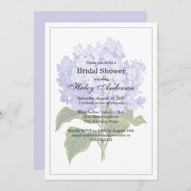 Invitación Elegante Lavanda Floral Boda Bridal Ducha (Anverso / Reverso)