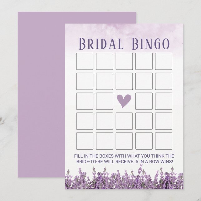 Invitación Elegante lavanda Floral Bridal Shower Bingo (Anverso / Reverso)