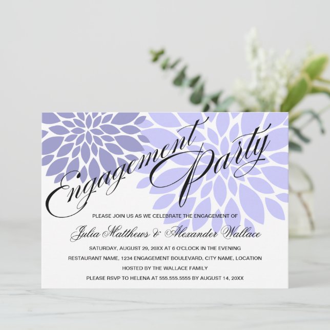 Invitación Elegante Lavanda Floral Burst Engagement Party (Anverso de pie)