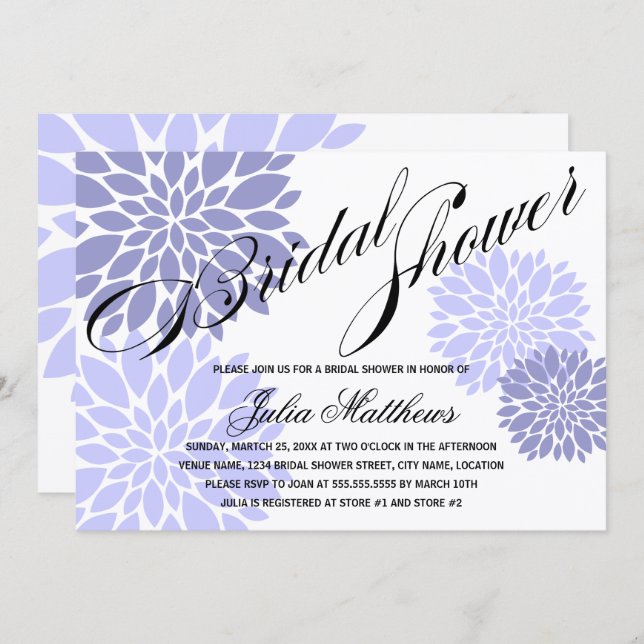 Invitación Elegante Lavanda Floral Burst Script Bridal Shower (Anverso / Reverso)