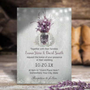Invitación Elegante Lavanda Floral Jar String Luces Boda