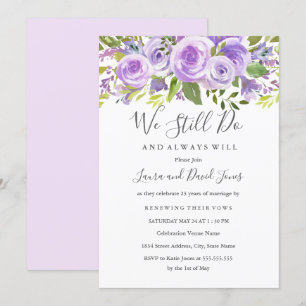 Invitación Elegante Lavanda Floral Rosa Boda Vow Renovación